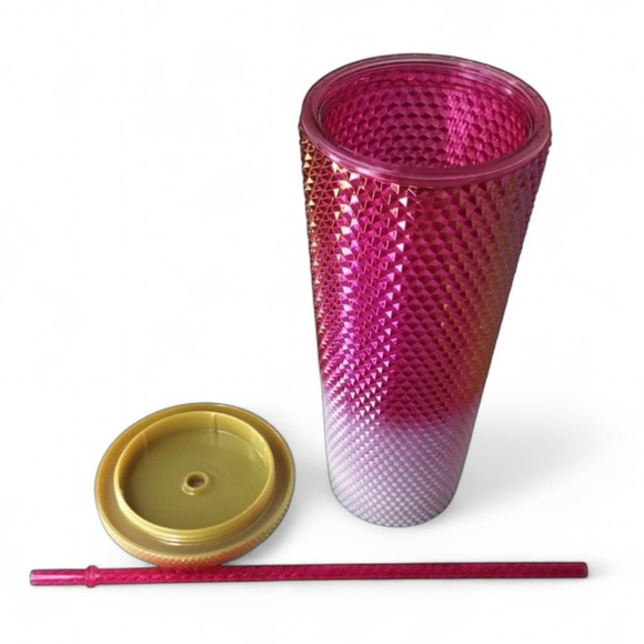 STARBUCKS 2024 Holiday Studded Tumbler Ruby & White Gradient Gold Lid 24 Oz. NWT - Picture 8 of 11
